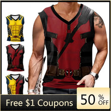 Cargar imagen en el visor de la galería, Adults Superhero Deadpool Wolverine Cosplay Vest Comic Compression Sleeveless Shirts Halloween Costumes Party Tops Males