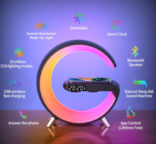 Charger l'image dans la galerie, Multifuncional Inalámbrico Reloj Despertador Lámpara de Escritorio Altavoz Bluetooth Con APP Control RGB Atmósfera Lámpara Luz de Noche