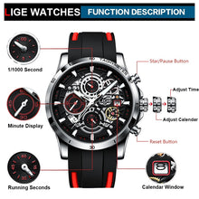Cargar imagen en el visor de la galería, Reloj para Hombre Marca Lige de Lujo Correa de Silicona Impermeable Cronógrafo Reloj Masculino