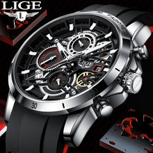 Cargar imagen en el visor de la galería, Reloj para Hombre Marca Lige de Lujo Correa de Silicona Impermeable Cronógrafo Reloj Masculino