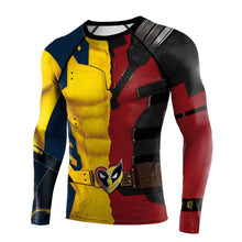 Charger l&#39;image dans la galerie, Disfraz de superhéroe para entrenamiento de manga larga, camiseta de compresión para cosplay de Deadpool y Wolverine, camiseta de fitness para gimnasio para hombre
