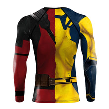 Charger l&#39;image dans la galerie, Disfraz de superhéroe para entrenamiento de manga larga, camiseta de compresión para cosplay de Deadpool y Wolverine, camiseta de fitness para gimnasio para hombre
