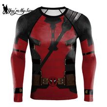 Charger l&#39;image dans la galerie, Disfraz de superhéroe para entrenamiento de manga larga, camiseta de compresión para cosplay de Deadpool y Wolverine, camiseta de fitness para gimnasio para hombre
