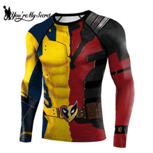 Charger l&#39;image dans la galerie, Disfraz de superhéroe para entrenamiento de manga larga, camiseta de compresión para cosplay de Deadpool y Wolverine, camiseta de fitness para gimnasio para hombre
