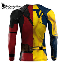 Charger l&#39;image dans la galerie, Disfraz de superhéroe para entrenamiento de manga larga, camiseta de compresión para cosplay de Deadpool y Wolverine, camiseta de fitness para gimnasio para hombre
