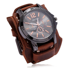 Charger l&#39;image dans la galerie, Mens Quartz Watches Jessingshow Luxury Wristwatch 2022 Cowhide Watchband Punk Style Watch for Men Wide Genuine Leather Bracelets
