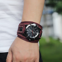 Charger l&#39;image dans la galerie, Mens Quartz Watches Jessingshow Luxury Wristwatch 2022 Cowhide Watchband Punk Style Watch for Men Wide Genuine Leather Bracelets
