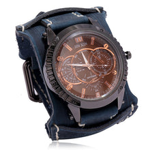 Charger l&#39;image dans la galerie, Mens Quartz Watches Jessingshow Luxury Wristwatch 2022 Cowhide Watchband Punk Style Watch for Men Wide Genuine Leather Bracelets
