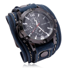 Charger l&#39;image dans la galerie, Mens Quartz Watches Jessingshow Luxury Wristwatch 2022 Cowhide Watchband Punk Style Watch for Men Wide Genuine Leather Bracelets
