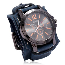 Charger l&#39;image dans la galerie, Mens Quartz Watches Jessingshow Luxury Wristwatch 2022 Cowhide Watchband Punk Style Watch for Men Wide Genuine Leather Bracelets
