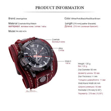 Charger l&#39;image dans la galerie, Mens Quartz Watches Jessingshow Luxury Wristwatch 2022 Cowhide Watchband Punk Style Watch for Men Wide Genuine Leather Bracelets
