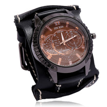 Charger l&#39;image dans la galerie, Mens Quartz Watches Jessingshow Luxury Wristwatch 2022 Cowhide Watchband Punk Style Watch for Men Wide Genuine Leather Bracelets
