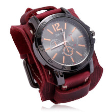 Charger l&#39;image dans la galerie, Mens Quartz Watches Jessingshow Luxury Wristwatch 2022 Cowhide Watchband Punk Style Watch for Men Wide Genuine Leather Bracelets
