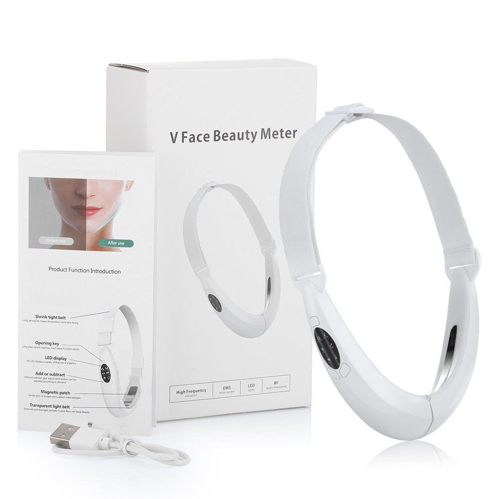 Microcurrent Facial Lifting Device LED Photon Red Blue Light Therapy Face Massager Vibration Slimming Chin V-Line Up Lift Belt