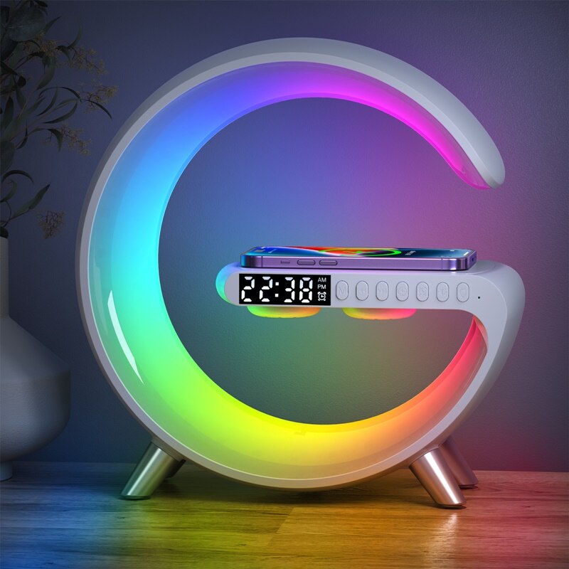 Multifuncional Inalámbrico Reloj Despertador Lámpara de Escritorio Altavoz Bluetooth Con APP Control RGB Atmósfera Lámpara Luz de Noche
